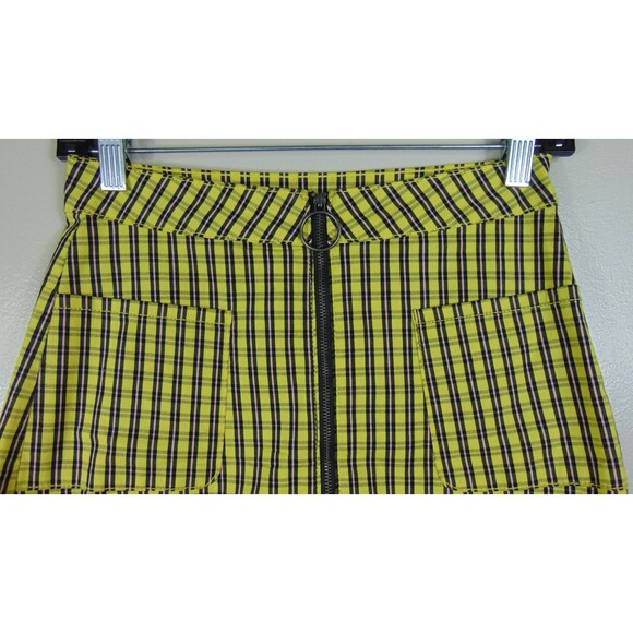 Arizona Yellow Plaid Zip Front Skirt Size 3 Clueless Style 90's Aesthetic Gothic - Picture 4 of 10